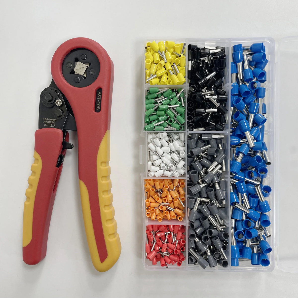 FST-10S Industrial Grade Steel Clamp Crimping Plier Hand Tool with 800PCS Set of Insulated Terminal Block Wire Ferrules Pins Kit MegaBDM