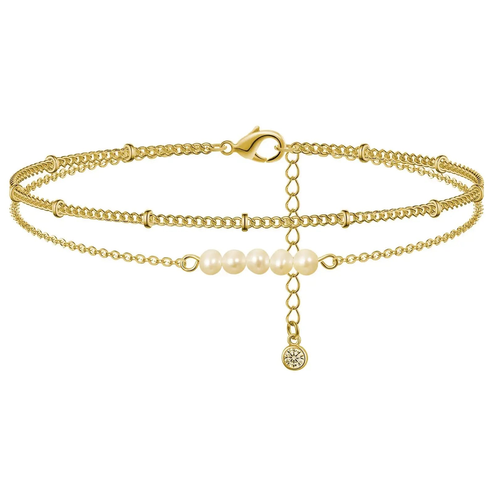 Stainless Steel Plated 18K Gold Non-fading Simple Sexy Double Pearl Bracelet