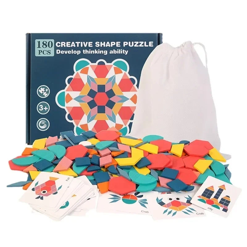 2026 New Children Wooden 3D Creative Cartoon Animal Tangram Shape Jigsaw Puzzle Montessori Educational Learning Toys for Kids