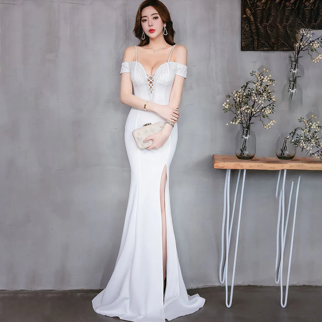 1370# Party Banquet Host Performance Annual New Long Slim-fit Bridesmaid Evening Dress