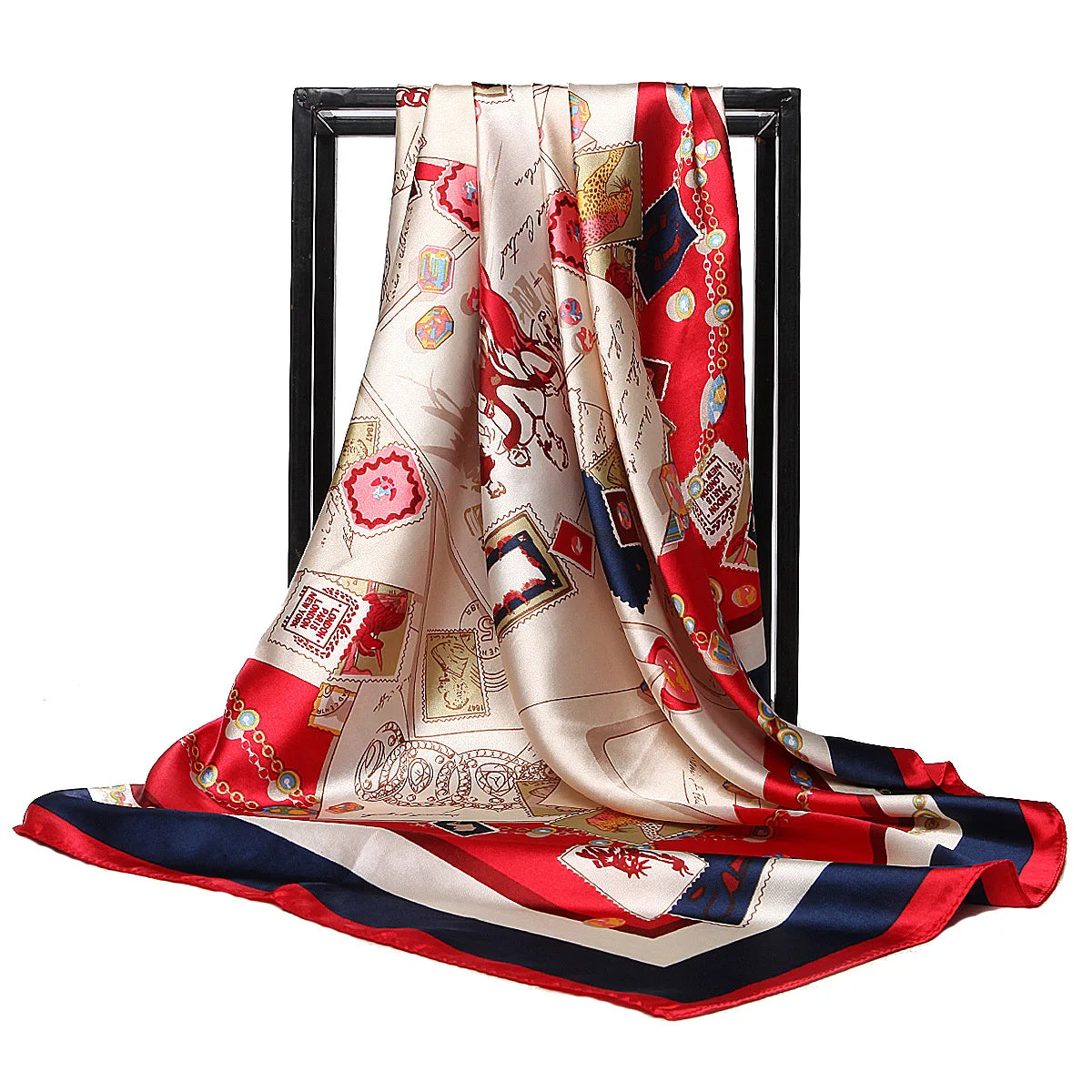 Womens Square African Cheap Custom Head With Chain Pattern Silk Scarf Women Printed