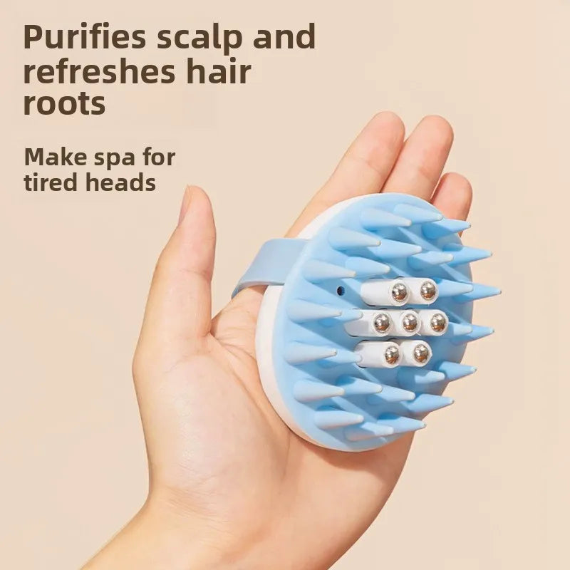 Custom Logo Cross-Border New Silicone Shampoo Brush Soft Scalp-Cleaning Oval Comb with Sponge Wood Head Massage Brush for Salons