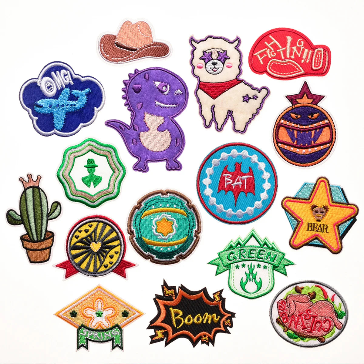 Iron on Embroidery Cute Cartoon Dinosaur Cactus Alpaca Bear Patch for Clothes Decoration