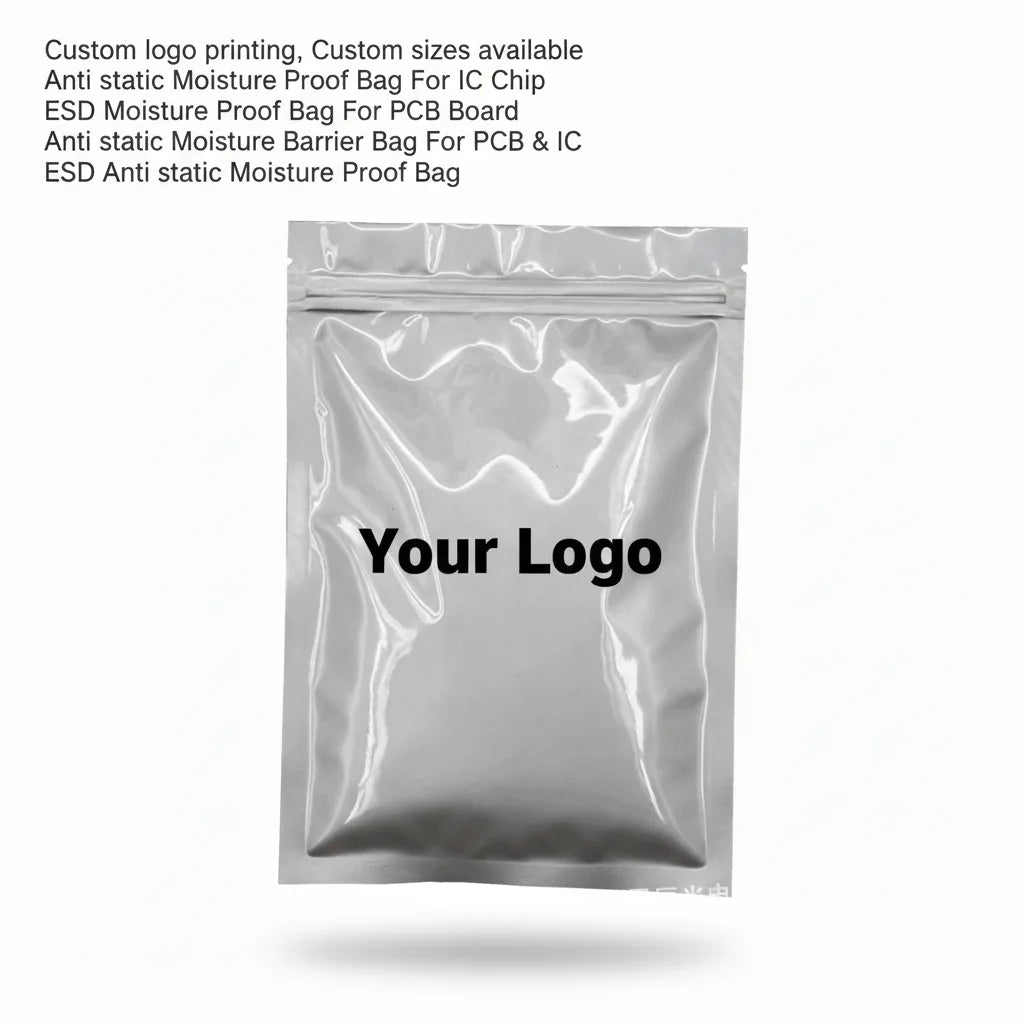 ESD Anti-Static 3-Sided Seal Aluminum Foil Zip Lock Bag Moisture Barrier Sachet Packaging for Industry Heat Seal Zipper Bag