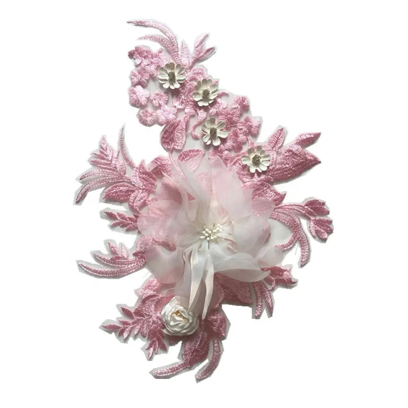 Unique Decorative 3d Flower Ladies Lace Dresses Applique pink LT2391A