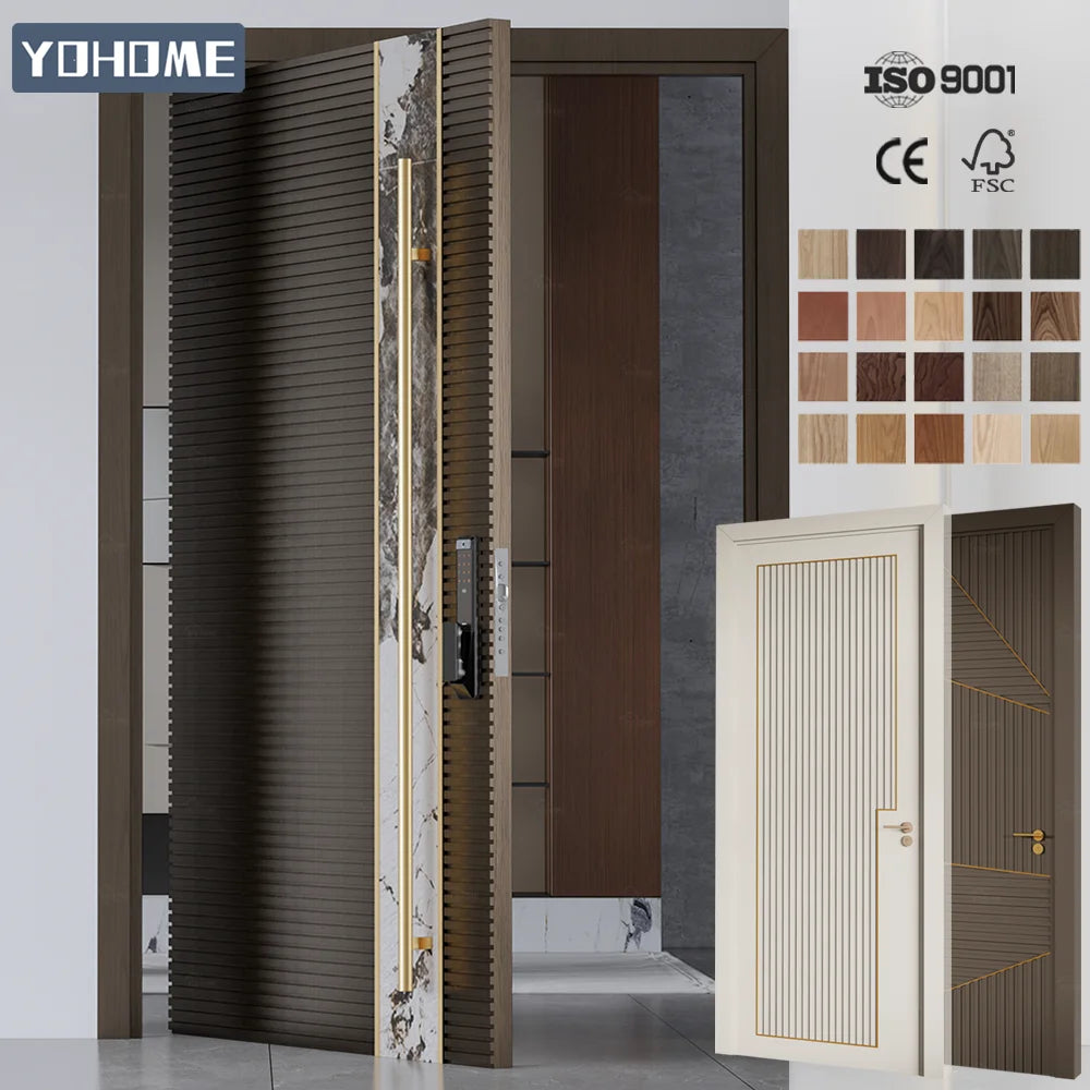 USA Standard Grooving Design Solid Core Oak Wood Doors Exterior Timber Composite Front Door Contemporary Wood Front Door