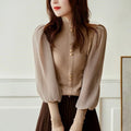 Boutique Wholesale 2026 Autumn New Loose Auricularia Half High Collar Lantern Sleeves Backed Knitwear Women's Sweater
