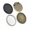 30x40mm Inner Size Antique Silver Plated Bronze Vintage Floral Brooch Blank Base Bezel Trays DIY Jewelry Findings