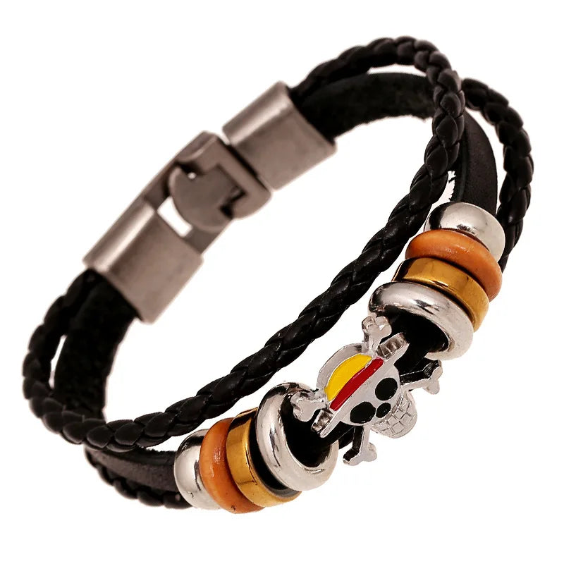 Wholesale Woven Multi-layer Skull Anime Leather Bracelet Cartoon Bracelet With Metal Snap