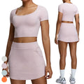 Wholesale Outdoor Leisure Sports Suit Short Sleeve Tops Sports Skirt 2 Piece Yoga Sets Gym Fitness Sets Yoga Set for Women