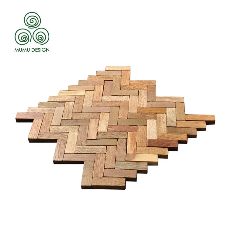 MUMU Design Solid Wood Composite Interior Indoor Wall Slat Decor Panel Wooden Mosaic for Living Room