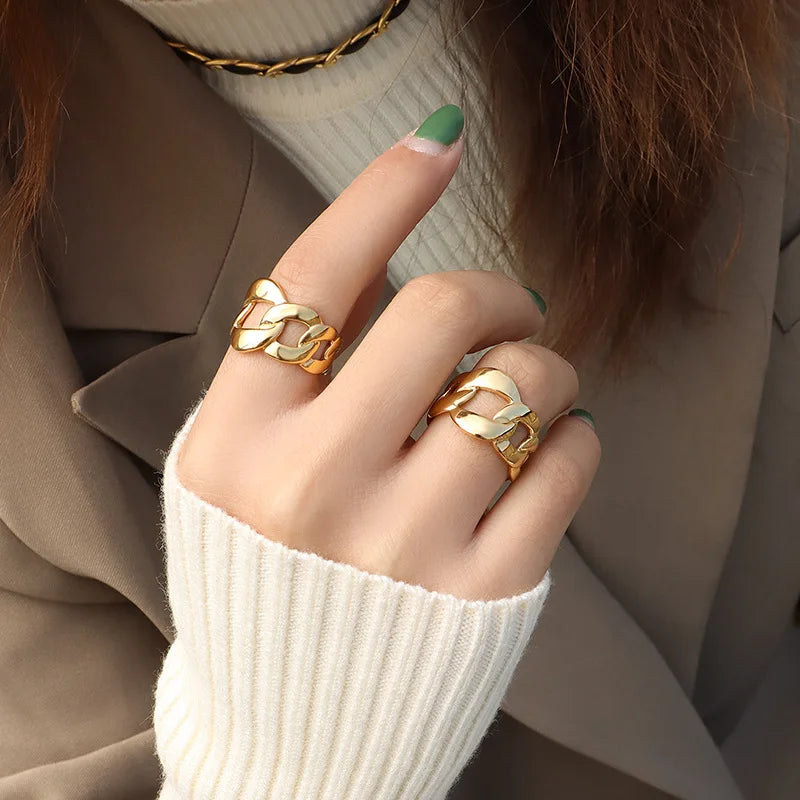 High Quality Unique Design Titanium 316L Stainless Steel Chain Pattern Ring for Women Jewelry