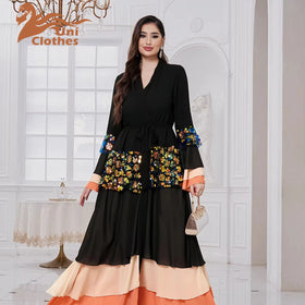Eid Open Abaya Dubai Turkey Bubble Sleeves Abayas for Women Muslim Fashion Sequin Dress Islam Kaftan Kimono Femme Musulmane