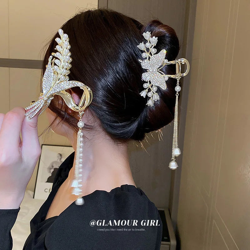 Fashion Metal Rhinestone Hairpin Tassels Claw Clips Butterfly Hair Clips Crystal Hair Accessories for Women