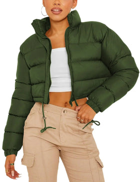Women's Short Printed Woven Polyester Down Coat-Thick Casual Winter Warmth