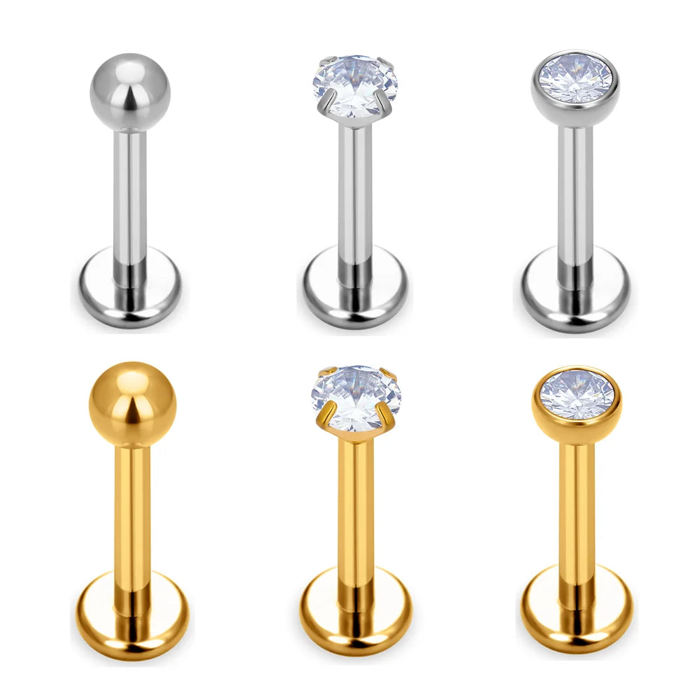 Wholesale 10pcs ASTM F136 Titanium Body Piercing Jewelry 16G 18G 20G Push Nose Stud CZ Inlay Labret Ear Stud Wedding Engagement