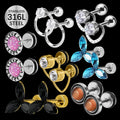 Blue Opal Stud Earrings New Design Luxury Zircon Trendy Gold Plated Unisex Stainless Steel Piercing Jewelry