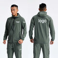 Autumn Warm Micro Stretch Comfortable Nylon Windproof Gym Training Jacket Drawstring Zipper Pocket Hooded Men's Jacket