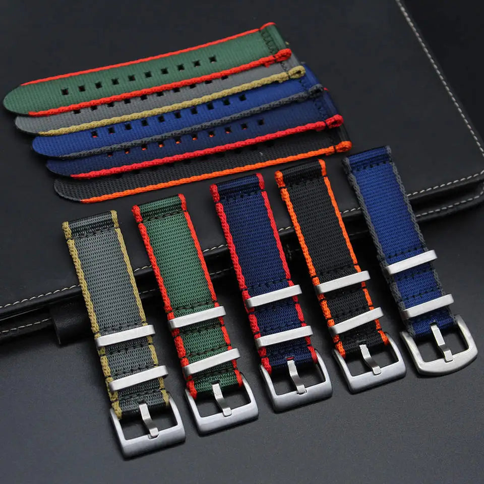 Sporty Men Replacement Bracelet Watch Accessories Two Piece High Density 20mm 22mm Nylon Watch Straps with Quick Release Bars