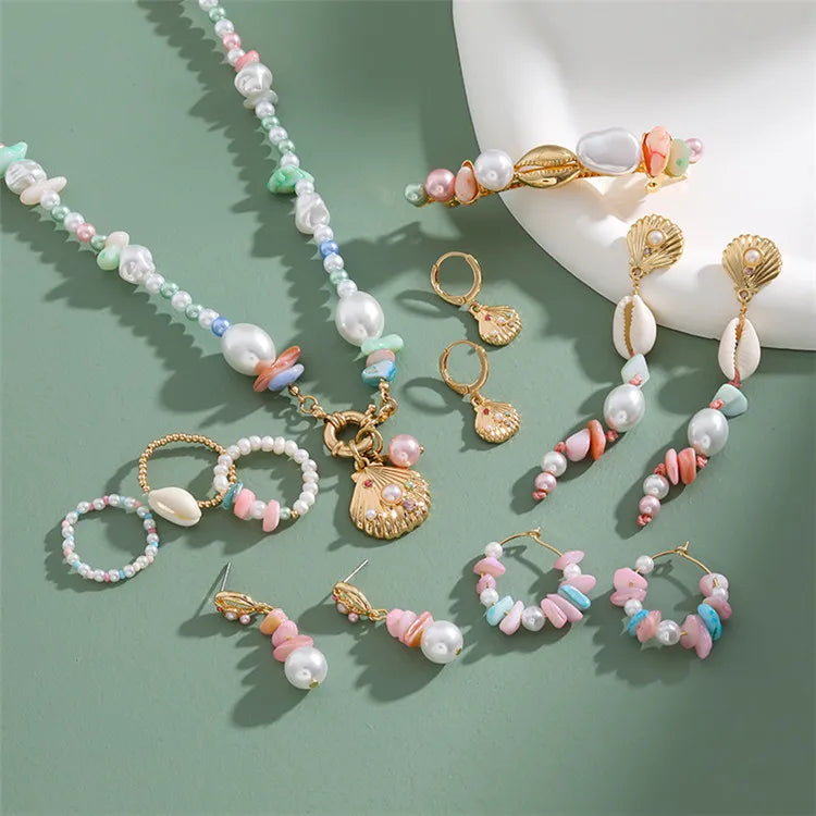 SP New Design 18k Gold Plated Colored Shell Handmade Beaded Necklace Jewelry Sets for Woman