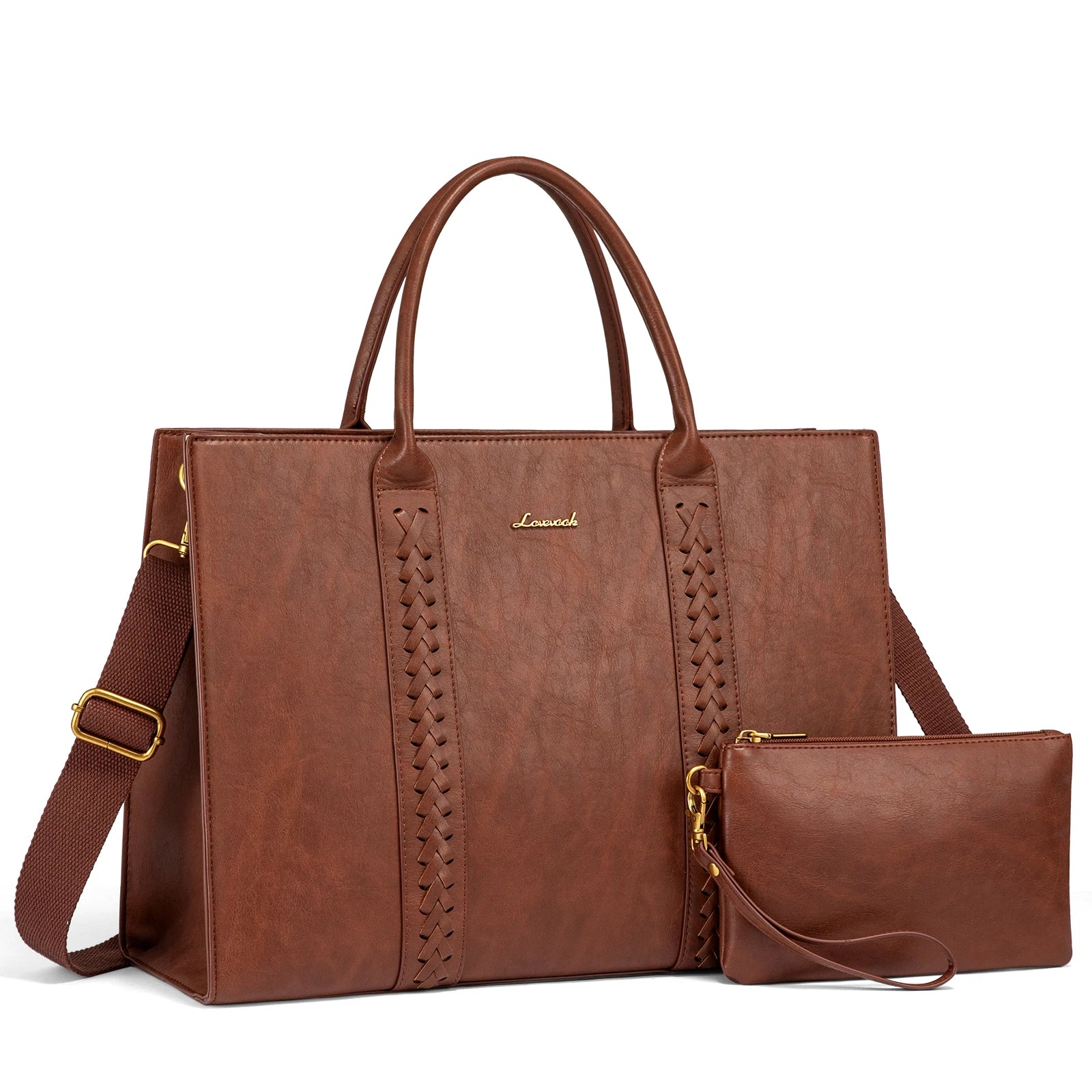 LOVEVOOK Vintage PU Leather Work Bag 15.6 in Laptop Tote Waterproof Computer Bag Business Office Briefcase Laptop Bag for Women