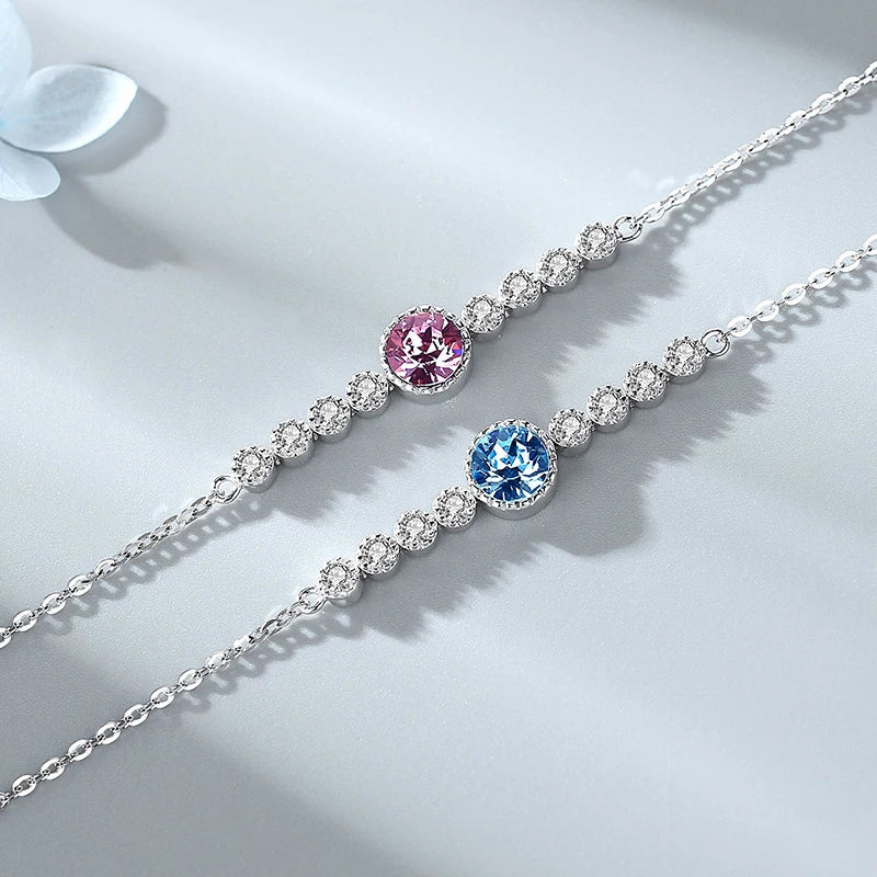 RINNTIN SWB03 Fashion Jewelry 925 Sterling Silver Blue Crystal Bracelet Women