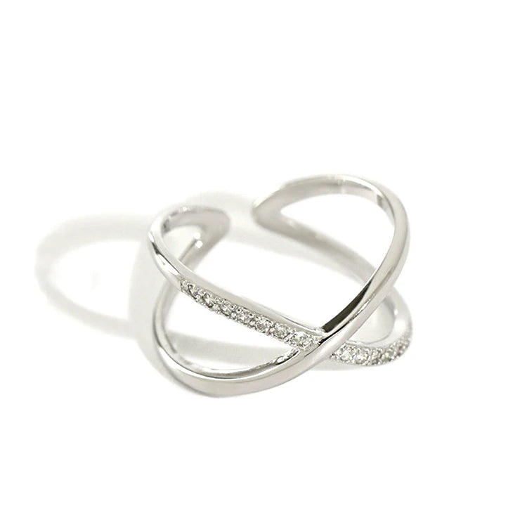 925 Sterling Silver Cubic Zirconia CZ X Cross Ring Wedding Band for Women