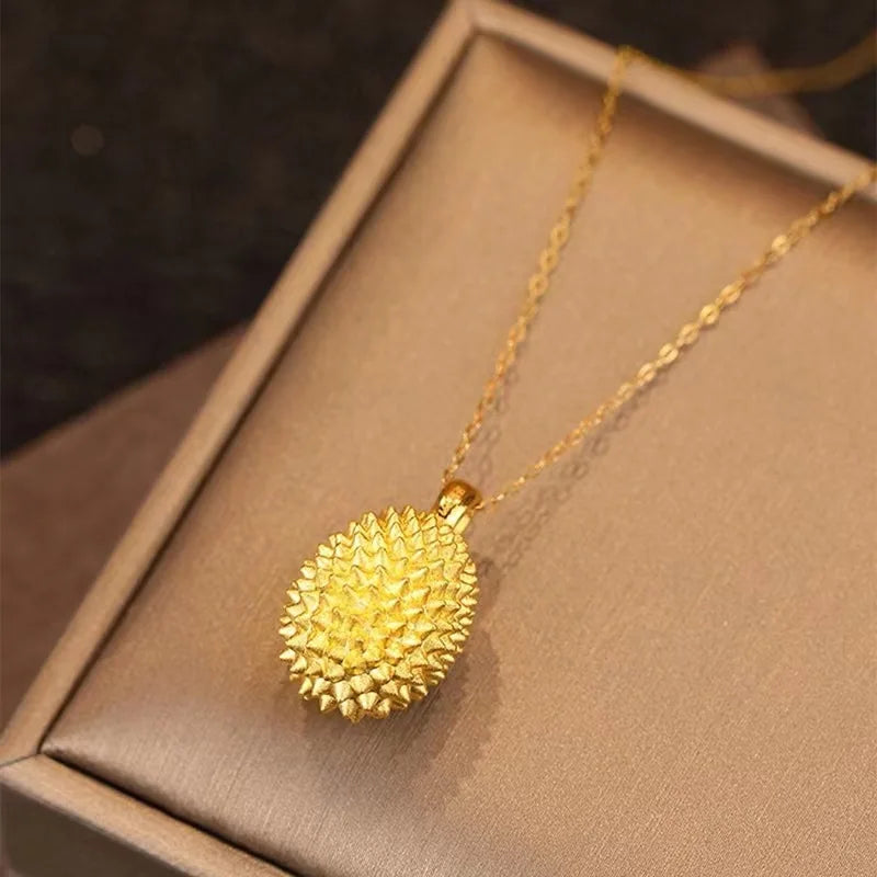 New Design Fashion Gold Durian Pendant Cooper With Gold Plated Necklace for Women