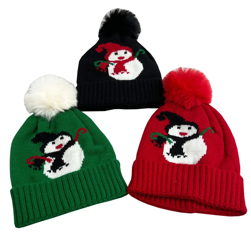 Boys and Girls Winter Hat New Children Fur Ball Warm Hat Festival Snowman Christmas Knitted Hat for Children