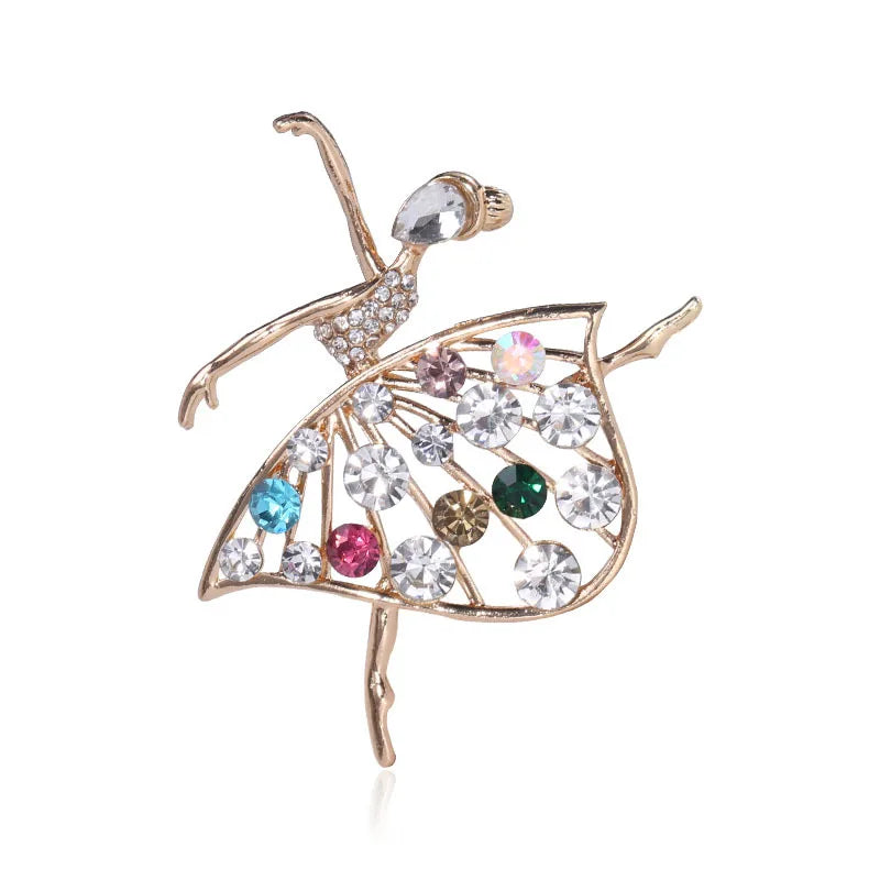 Luxury Korean Lady Dance Brooch Pin Rhinestone Brooch for Wedding Party Alloy Jewelry for Bag Decoration Wholesale Gift Idea