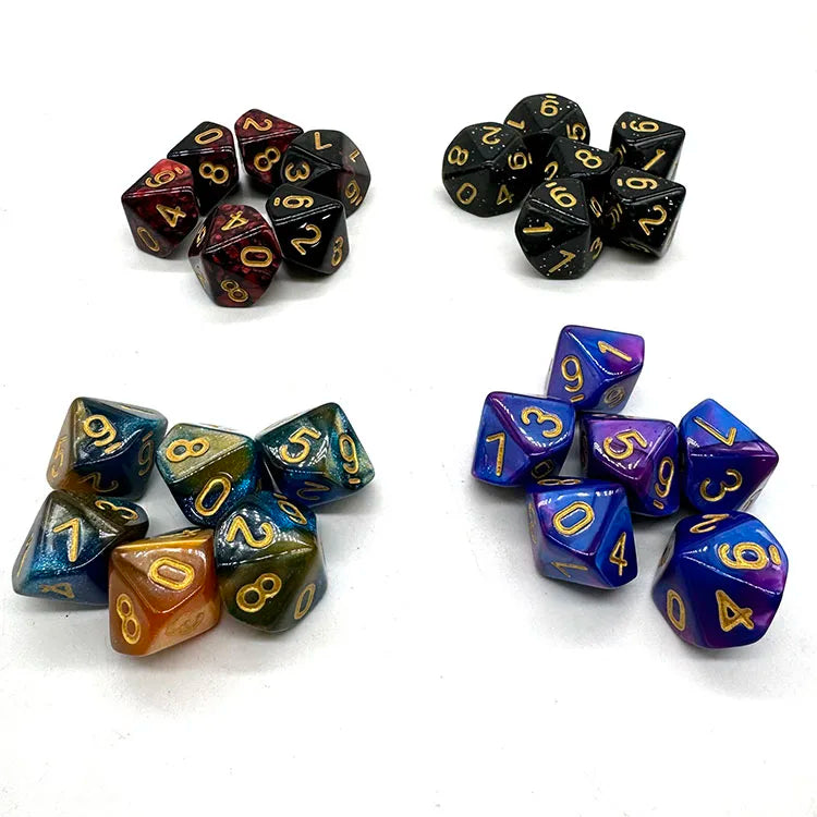 Bluk Acrylic and Plastic D10 Glitter Dice Polyhedral Separated Game & DND Accessories Black Color