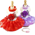 Kingtale Dog Bowknot Floral Pet Princess Dress Dog Sundress Dog Princess Dress Puppy Summer Dress