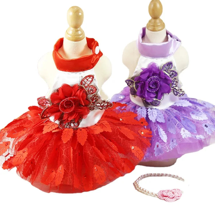 Kingtale Dog Bowknot Floral Pet Princess Dress Dog Sundress Dog Princess Dress Puppy Summer Dress