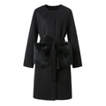 Ladies Cashmere Wool Coat Fox Fur Pockets Women Long Overcoat 100% Wool Coat
