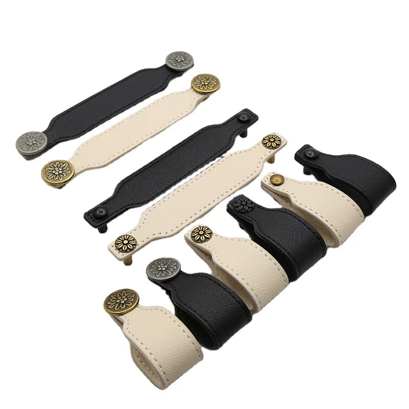 New Material Leather Door Handle Quality Leather Door Cabinet Handle Knobs Leather Black White Door Cabinet Handle