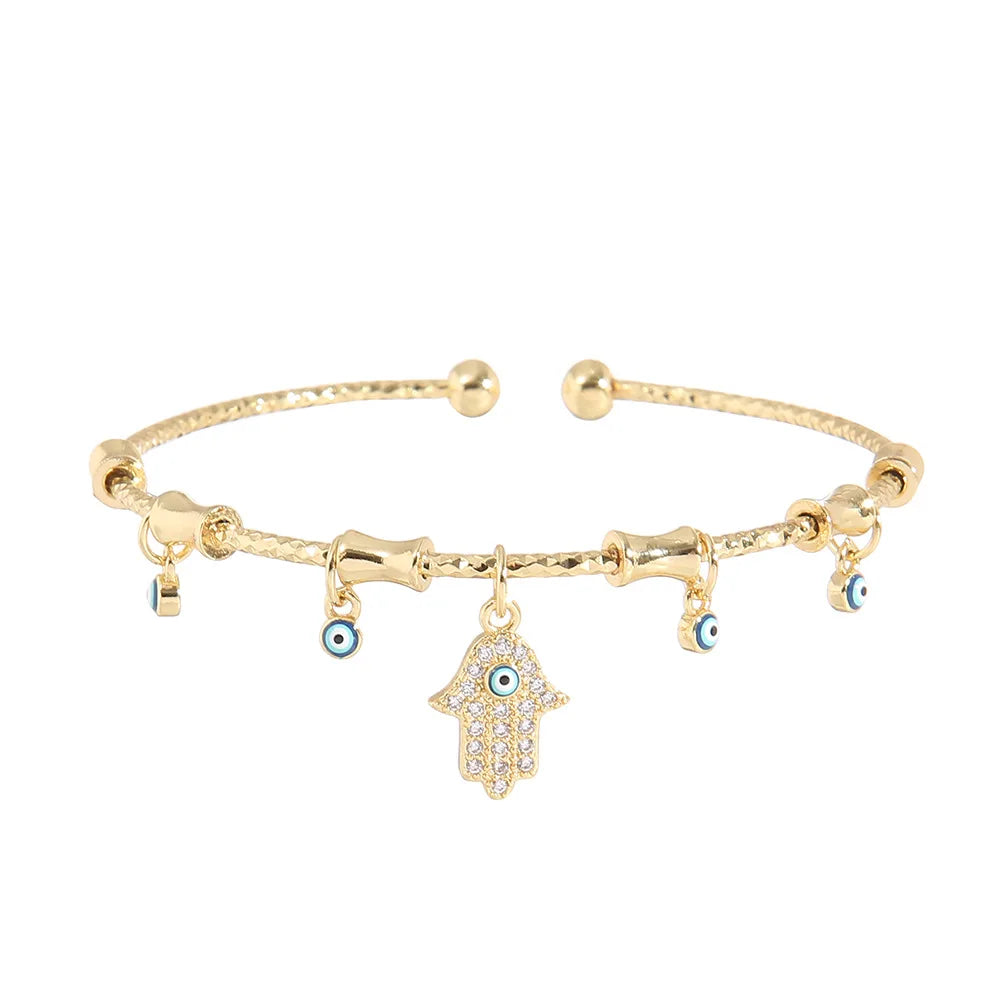2025 New Women's Copper Gold Plated Cubic Zircon Bracelet Fashion Hand Eye Bangle