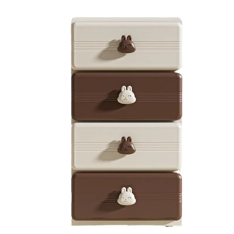 Rabbit Handle Multi-Layer Plastic Drawer Cabinet Espresso Brown & Cream Color Storage Unit for Kid Room Nursery Toy Organization