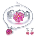 HanYu Wholesale Fine Jewelry Set 925 Sterling Silver Lab Grown Ruby Necklace Earrings Bracelet Set