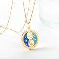 Waterproof Tarnish Free Necklace Jewelry Custom 18K Gold Stainless Steel Blue Enamel Star Moon Sun Pendant Necklace
