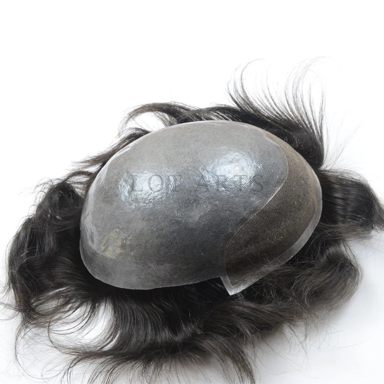 Stock Invisible Hairline Thin Skin Indian Remy Hair PU Skin Base BIO Toupee Hair Replacement System for Men