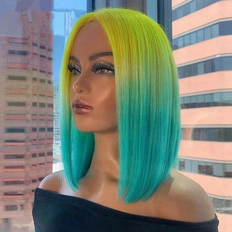 Large Stock Rainbow Colorful Straight Wave Bob Virgin Cuticle Aligned Human Hair HD Lace Front Closure Wigs
