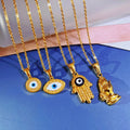 Dainty Evil Eye Hamsa Hand Necklace 18k Gold Plated Praying Hands Jewelry White Blue Eye Pendant Necklace for Women
