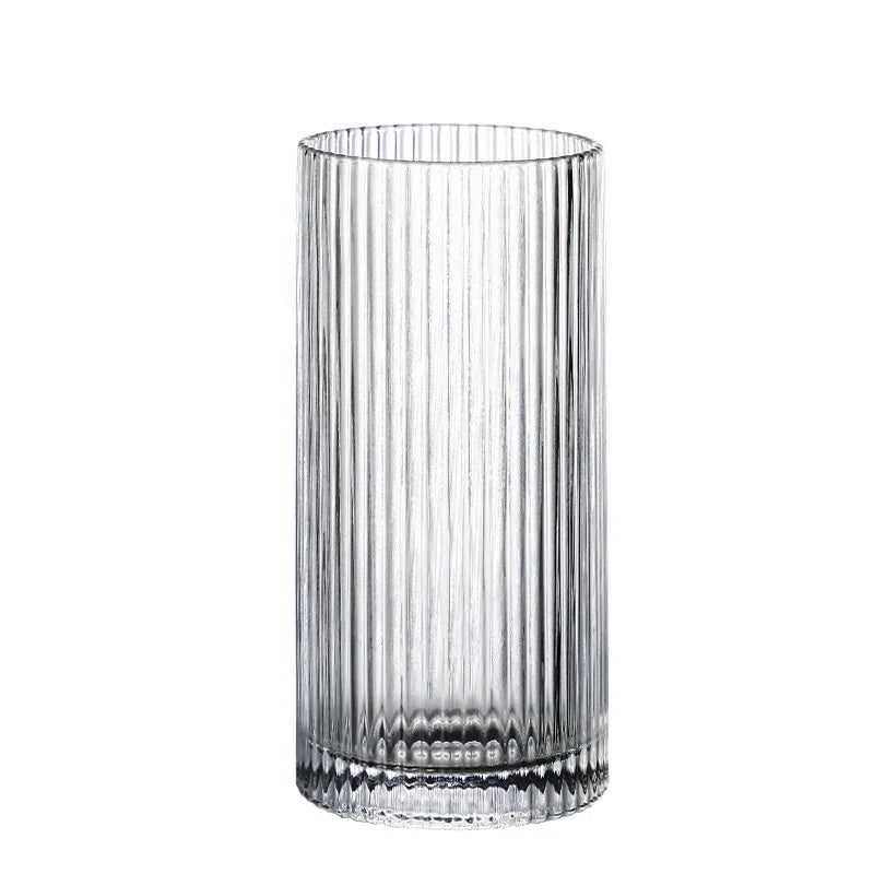 Gift Wholesale Crystal Transparent Long Drink Cup Striped Highball Drinking Glass Cup