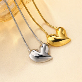 Whosale Custom Color Gold Plated Stainless Steel Snake Chain Highly Polished Non Fading Peach Heart Pendant Necklace for Women
