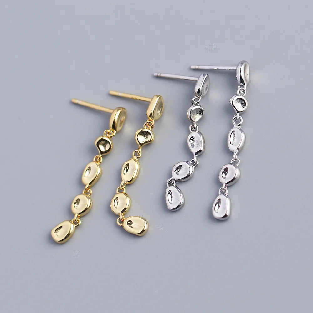 HOVANCI 3 European Hot Sale Luxury 925 Sterling Silver Earrings Geometric Anomaly  Beads Chain Tassel Drop Earrings for Women
