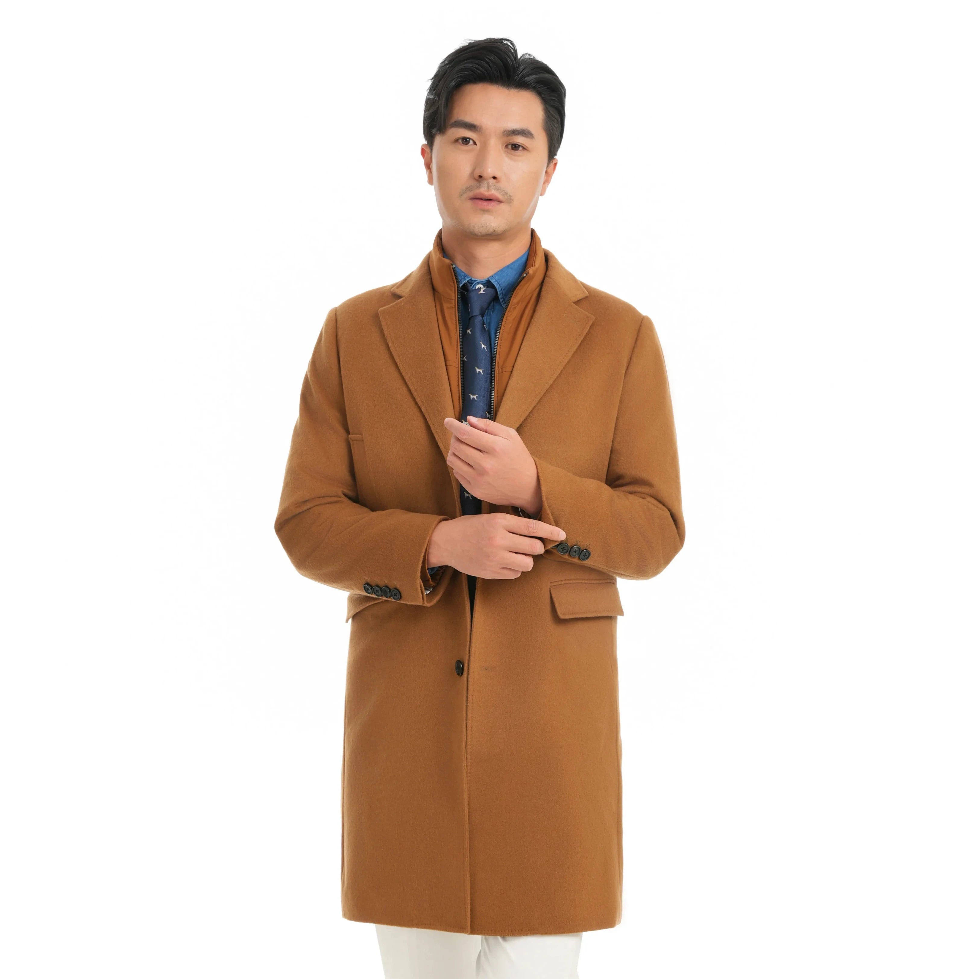 2023 Bosha MTM Overcoat High Quality Men's Tan Wool Overcoat Single Breasted Custom Coats Warm Winter Long Cashmere Overcoat Set