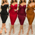 European and American Women's Sexy One Shoulder Pleated Buttocks Wrapped Long Sleeved Dress