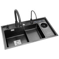 Black 304 Stainless Steel Kitchen Sink Stepped High Pressure Cup Washer Sink Large Single Under Countertop Basin Sink