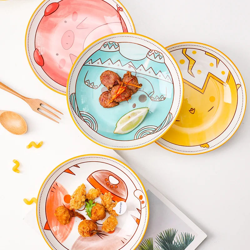 Online Top Seller Product Ins Personality Japanese Cartoon Ceramic Rice Bowl Household Rice Plate Disc Cute Animal Plate