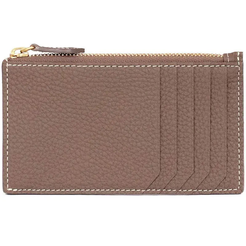 Custom Logo Genuine Leather Card Holder Wallet Portable Mini Zipper Credit Card Pocket Coin Pouch Purse